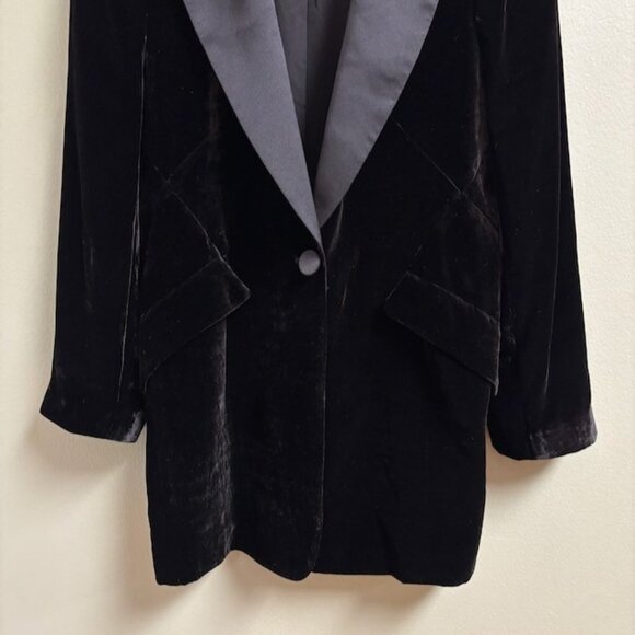 L'AGENCE Womens Black Velvet Blazer Size 4 Silk Blend Going Out Holiday *altered - Picture 3 of 16